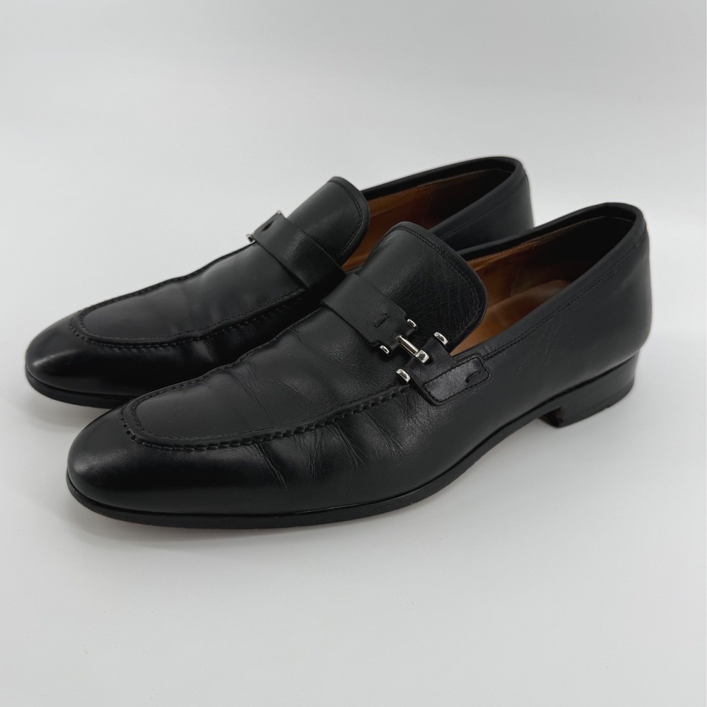 Magnanni Mens Black Leather Bit Loafers Made in Spain Size 8.5 M Apron Toe Dress